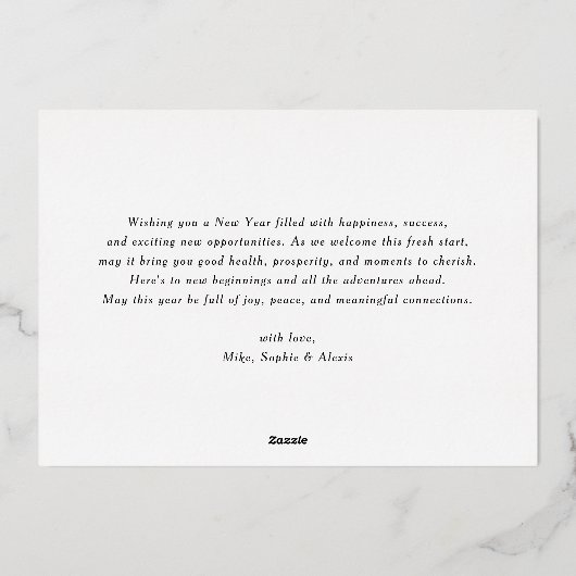 Green Modern Calligraphy and Wreath New Year Photo Folie Feestdagenkaart (Achterkant)