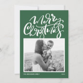 Green Modern Calligraphy Photo Merry Kerstry Feestdagenkaart (Voorkant)