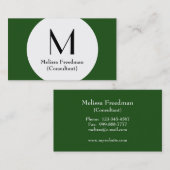 Green Modern Circle Custom Monogram Visitekaartjes (Voorkant / Achterkant)