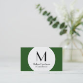 Green Modern Circle Custom Monogram Visitekaartjes (Staand voorkant)