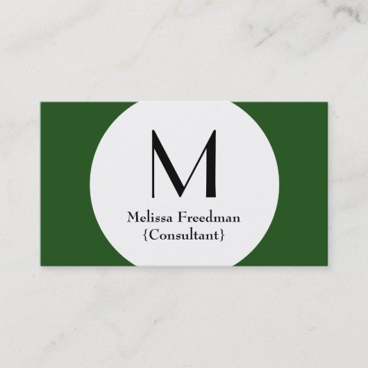 Green Modern Circle Custom Monogram Visitekaartjes (Voorkant)