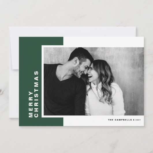 Green Modern Color Block Merry Kerstfoto Feestdagenkaart (Voorkant)