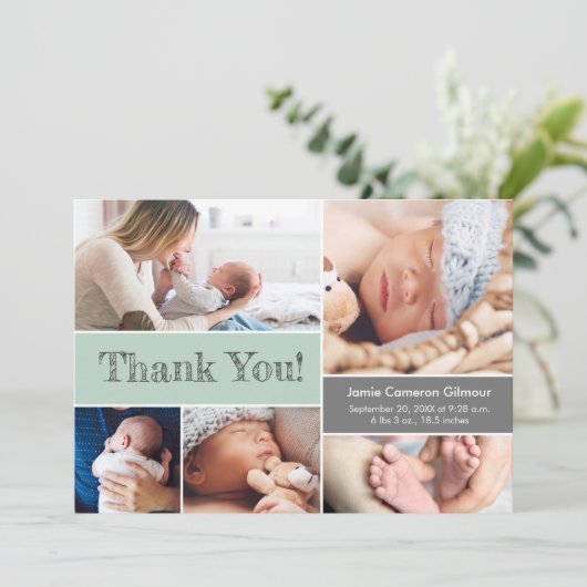 Green Modern Foto's Baby shower Dank u Bedankkaart (Staand voorkant)