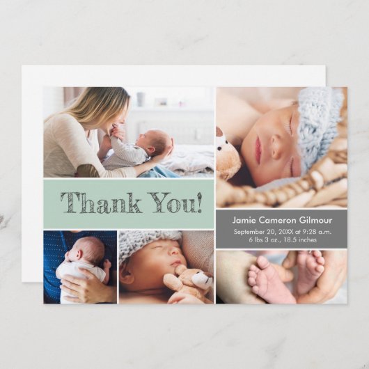 Green Modern Foto's Baby shower Dank u Bedankkaart (Voorkant / Achterkant)