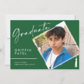 Green Modern Graduation Cap Foto Afstuderen Aankondiging (Voorkant)