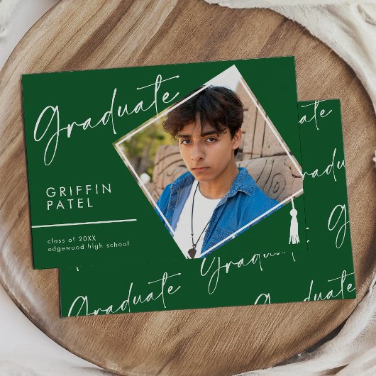 Green Modern Graduation Cap Foto Afstuderen Aankondiging