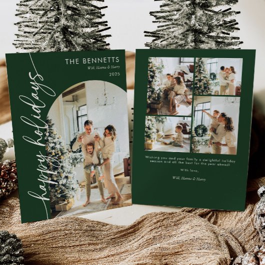 Green Modern Happy Holidays Arch Photo Feestdagenkaart