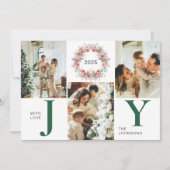 Green Modern Holly Berries 3 Foto Joy Kerstmis Feestdagenkaart (Voorkant)