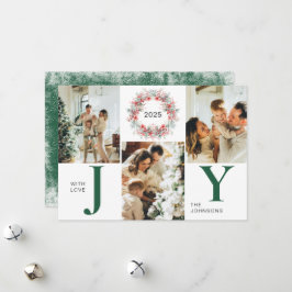 Green Modern Holly Berries 3 Foto Joy Kerstmis Feestdagenkaart