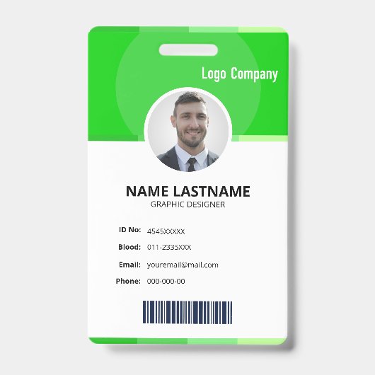 Green Modern ID Identification Card Photo Badge (Voorkant)