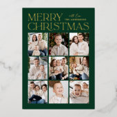 Green Modern Kerstmis 9 Photo Collage Folie Feestdagenkaart (Voorkant)