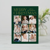 Green Modern Kerstmis 9 Photo Collage Folie Feestdagenkaart (Staand Voorkant)