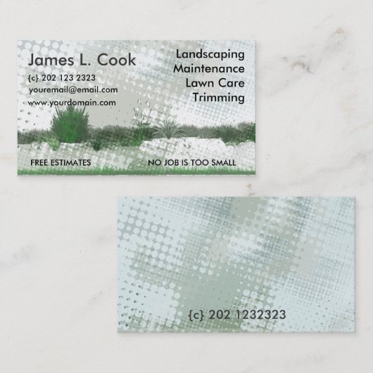 Green Modern Landscape Artist Yard Work Grunge Visitekaartje (Voorkant / Achterkant)