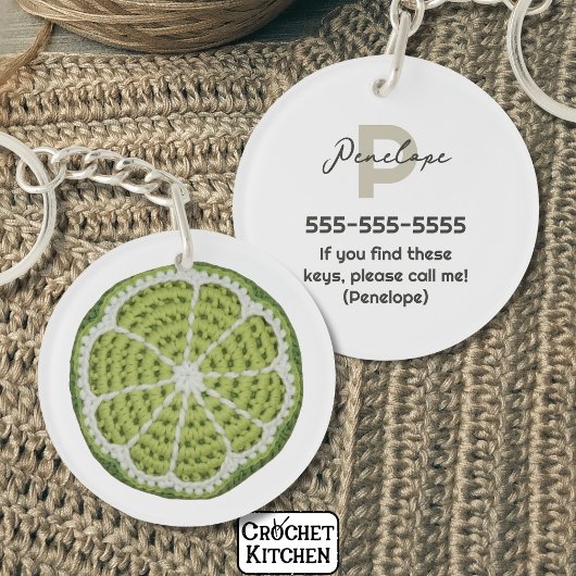 Green Modern Minimal Fresh Crochet Limoen Slice Sleutelhanger