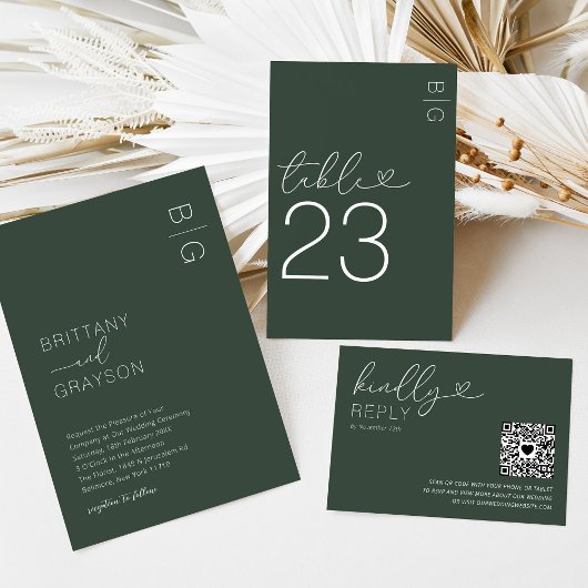 Green Modern Monogram Foto Weddenschap Kaart