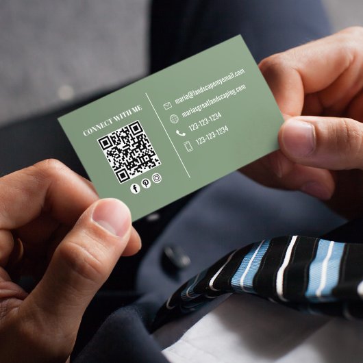 Green Modern Photo QR Code Custom Visitekaartje