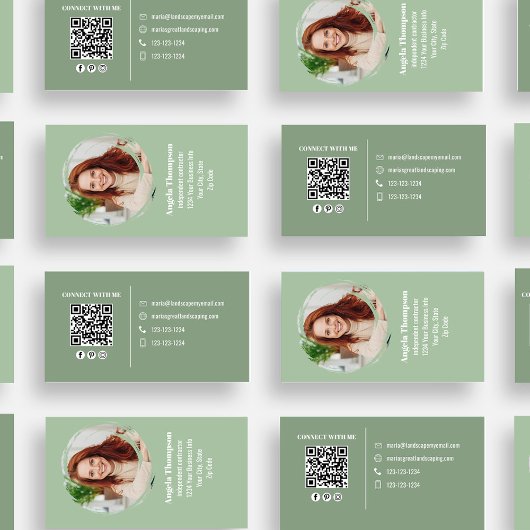 Green Modern Photo QR Code Custom Visitekaartje