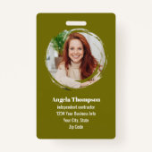 Green Modern Photo QR Code Employee Badge (Voorkant)