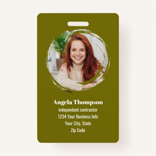 Green Modern Photo QR Code Employee Badge (Voorkant)