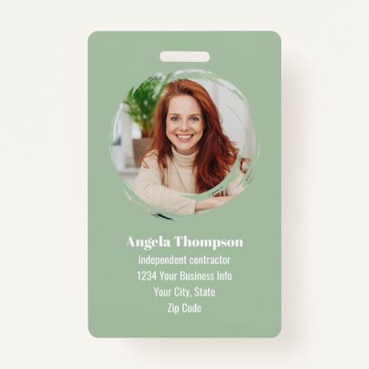 Green Modern Photo QR Code Employee Badge (Voorkant)
