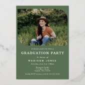 Green Modern Script 4 foto's Afstudeerfeest Folie Uitnodiging (Achterkant)