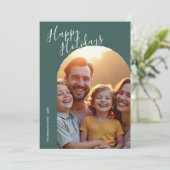 Green Modern Script Happy Holidays Arch 2 Photo Ho Feestdagenkaart (Staand voorkant)