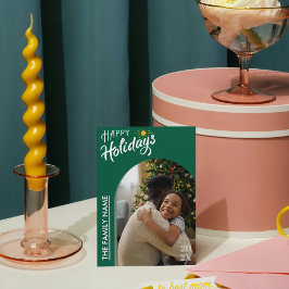 Green Modern Script Happy Holidays Photo Card Feestdagenkaart