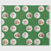 Green Modern Script Merry Christmas Family 6 photo Cadeaupapier (Vlak)