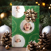 Green Modern Script Merry Christmas Family 6 photo Cadeaupapier