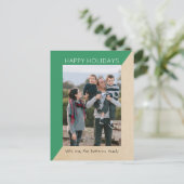 Green Modern Slant Holiday Photo Briefkaart (Staand voorkant)