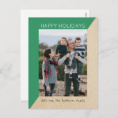 Green Modern Slant Holiday Photo Briefkaart (Voorkant / Achterkant)