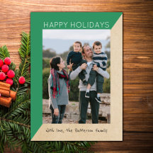 Green Modern Slant Holiday Photo Flat Kaart