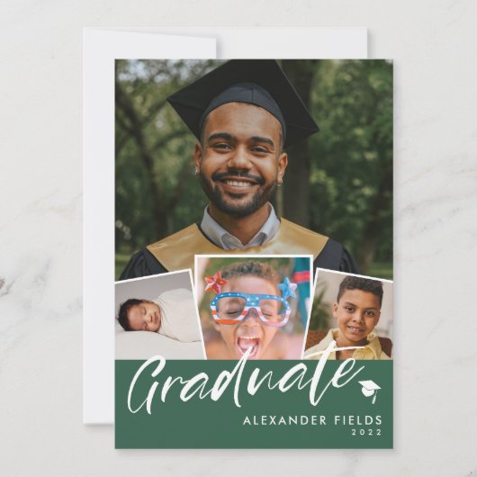 Green Modern Snapshot Collage Afstuderen Kaart (Voorkant)
