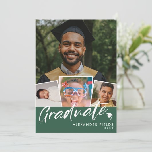 Green Modern Snapshot Collage Afstuderen Kaart (Staand voorkant)