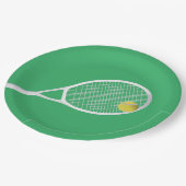 Green Modern Tennis Ball White Racket Papieren Bordje (Gekanteld)