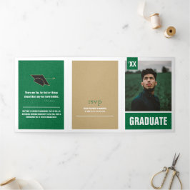 Green Modern Textured Photo Afstuderen Drieluik Uitnodiging