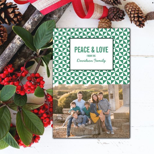 Green Modern Triangles Holiday Photo Card Kaart