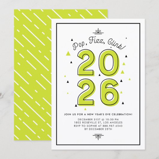 Green Modern Typografie 2022 Nieuwjaarsfeest Kaart (Voorkant / Achterkant)