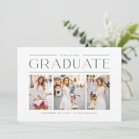 Green Modern Typography Photo Collage Afstuderen Kaart (Staand voorkant)
