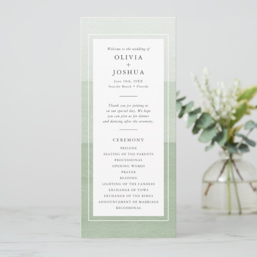 Green Modern Wedding Programmakaart (Staand voorkant)