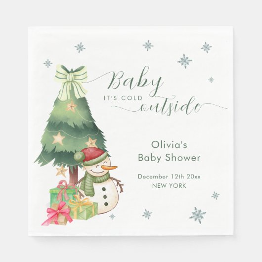 Green Modern Winter Snowman Baby Shower Servet (Voorkant)