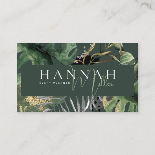 Green | Moderne Elegant Tropical QR Code Visitekaartje (Voorkant)