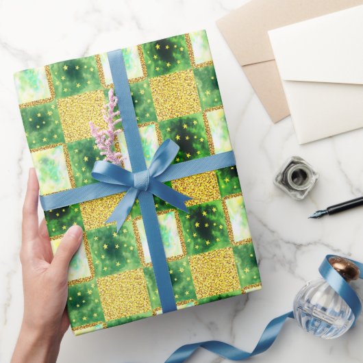 Green | Moderne faux glitter & opaal Cadeaupapier (Geschenken)