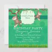 Green Monkey Fun Foto Verjaardag Uitnodigen Kaart (Voorkant)