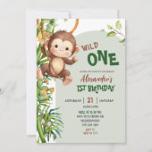 Green Monkey Wild One Safari First Birthday Kaart (Voorkant)