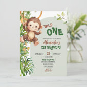 Green Monkey Wild One Safari First Birthday Kaart (Staand voorkant)