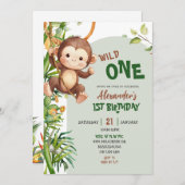 Green Monkey Wild One Safari First Birthday Kaart (Voorkant / Achterkant)