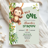 Green Monkey Wild One Safari First Birthday Kaart