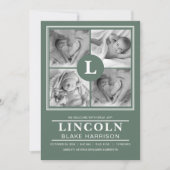 Green Monogram Baby Boy Birth Announding Kaart (Voorkant)