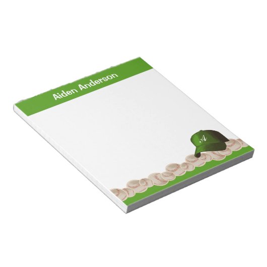 Green Monogram Baseball Hat Notitieblok (Schuin)